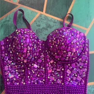 Purple Embellished Crop Top